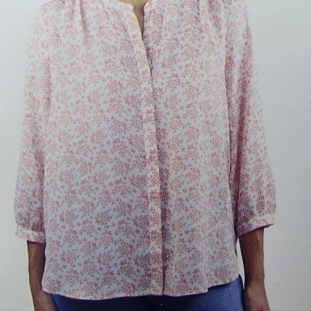 Jachs Girlfriend Ladies' Printed 3/4 Sleeve Blouse with Hidden Button Closure
